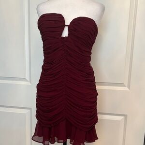 Astr Strapless Ruched Wine Dress. Brand new with Tags!